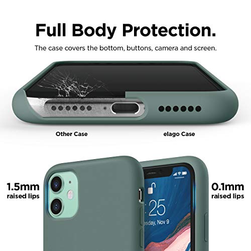 Image of elago Compatible with iPhone 11 Case, Liquid Silicone Case, Full Body Protective Cover, Anti-Scratch Soft Microfiber Lining, 6.1 inch (Midnight Green)