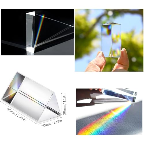 Image of 6pcs Clear Triangular Prism for Photo Rainbow Lights Crystal Optical Prisms Glass Physics Teaching Refracted Light Spectrum Students Presents Gift,60mm /2.4inch (60 * 30 * 30)
