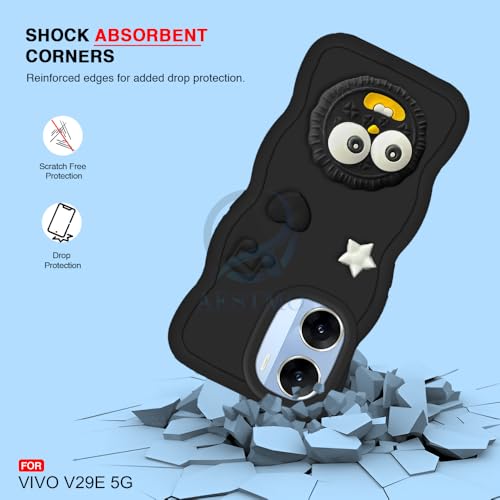 Image of AESTMO Back Case Cover for Vivo V29E 5G | 3D Cute Fun Cartoon Characters | Anti Slip Grip Cute Wave Curly Frame Shape | Full Body Protection Back Cover for Vivo V29E 5G (Black)