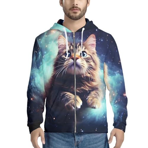 ENLACHIC Men's Novelty Cool 3D Galaxy Wolf Print Graphic Hoodies Zip up Hoodie Pullover Sweatshirts3