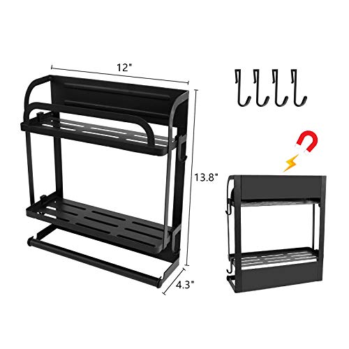 Ycoco Magnetic Spice Rack Organizer 2 Tier Refrigerator Storage Shelf With Paper Towel Holder And Removable Hooks,Magnetic Paper Towel Holder Rack,Black #TOP1