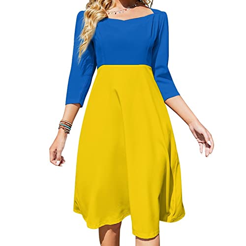 TAIZIYEAH Elegant Casual Ukrainian Flag Bow Dress for Women Floral Flared Dresses Girl's Summer Sun Beach Swing Dress 2XL