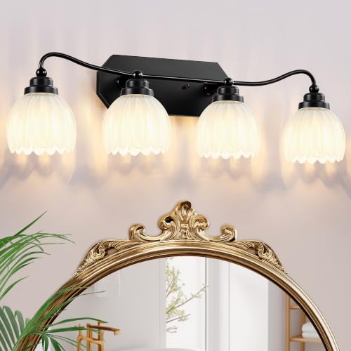 Image of Vintage 4 Light Vanity Lights,Black Matte Antique Finish