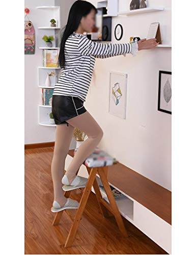 Taburete escalera de cocina plegable con banco de madera portátil 4