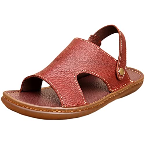 Men Leather Sandals Classic Shoes Slippers Soft Sandals Roman Comfortable Outdoor Beach Walking Footwear(White-Patch Five-Pointed star4,41 Code)