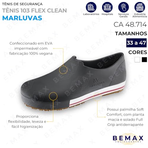 Sapato De EVA Preto Antiderrapante Flex Clean 103FCLEAN PT Marluvas (Preto, BR, Adulto, Numérico, 37