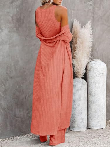 Image of Fessceruna Womens 3 Piece Lounge Pajamas Sets Cute Vacation Matching Set | Pj Sets, Airport Travel Outfits, Bedroom, Winter Fall Loungewear , Cotton, Christmas