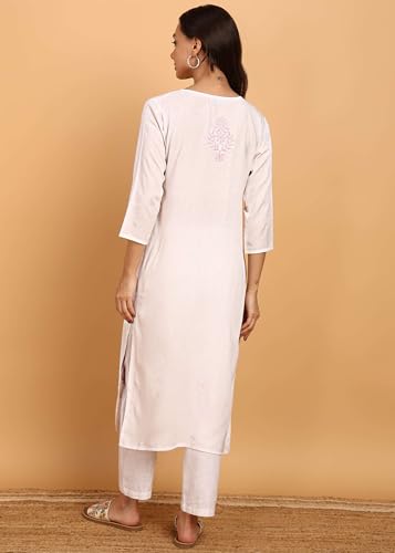 Image of Women Pink Ethnic motifs Embroidered Lucknowi Chikankari Long Kurti