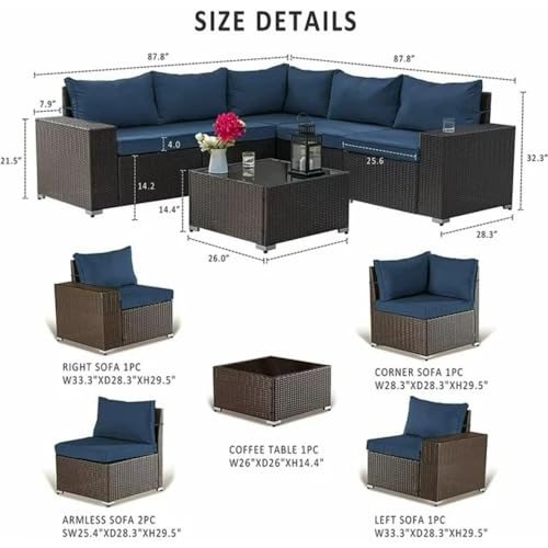 Image of 5 Seater Luxurious Look Without Compromising on Comfort or Durability | All-Season Rattan Furniture Set Designed to Withstand Rain, Sun, and Dust (Blue).