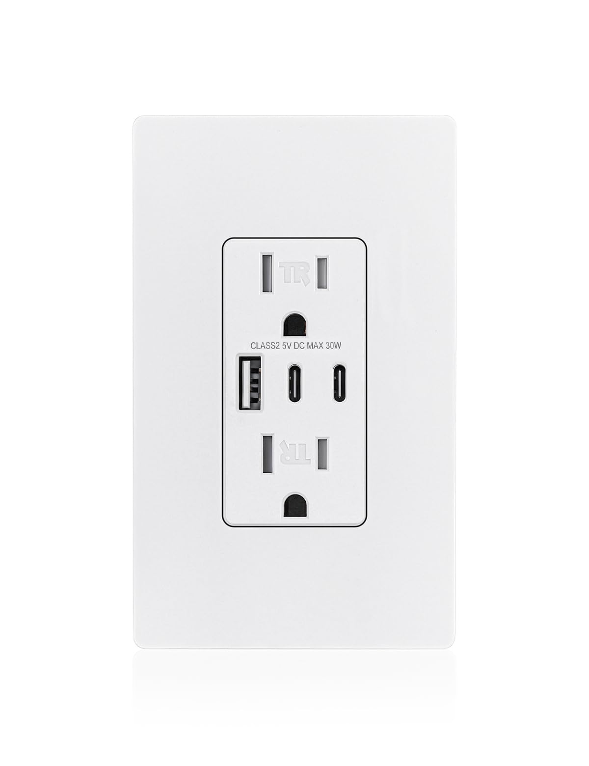MOES USB Outlet, 3 USB Ports Receptacles(30W 6Amp), 2 Type C & 1 USB A Port, 15 Amp TR Tamper-Resistant Wall Outlets, Screwless Wall Plate Included,