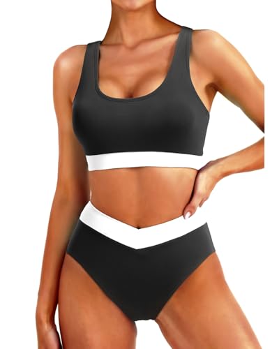 Tempt Me Women High Waisted Bikini Sets Two Piece Swimsuits Sport Bathing Suits with V Cut Bottom
