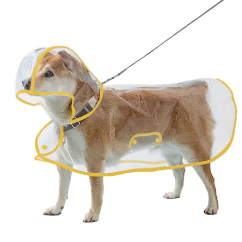 [Nyoniko（ニョニコ）]犬用レインコート ペットレインコート カッパ ポンチョ マント 小型犬 中型犬 大型犬 柴犬 透明な合成樹脂 帽子付き 着せやすい 耐水性 耐久性 風よけ寒さ 梅雨対策 散歩 お出かけ(drt004-Yellow-XL)のサムネイル