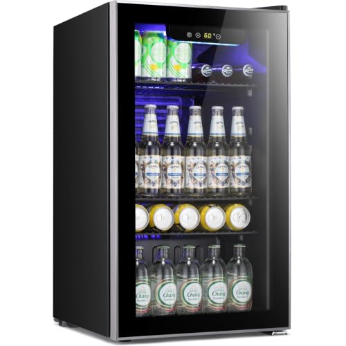 Image of Antarctic Star mini fridge -130 can beverage refrigerator cooler glass door for soda beer or wine, small drink dispenser for home, office bar 3.2cu.ft
