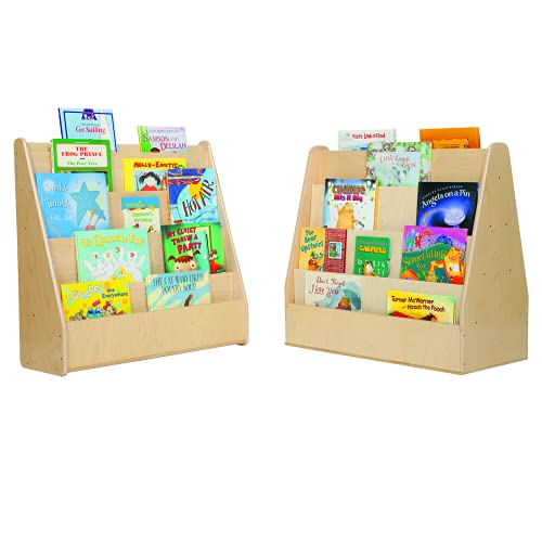 Contender Fully Assembled Double-Sided Book Cart On Wheels, Baltic Birch Book Display Stand, Wood Montessori Bookshelf Organizer For Kids In Natural Finish #TOP6