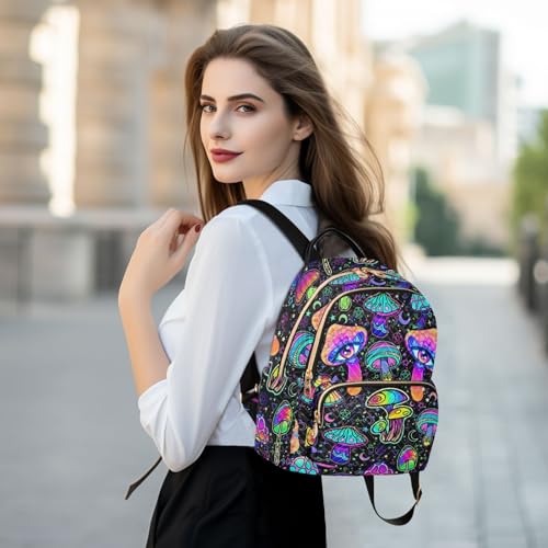 Image of Women Fashion Backpack Purse Magic Mushrooms Rucksack, S | Casual Lightweight Quilted Daypack Ladies Bag for College Travel Work