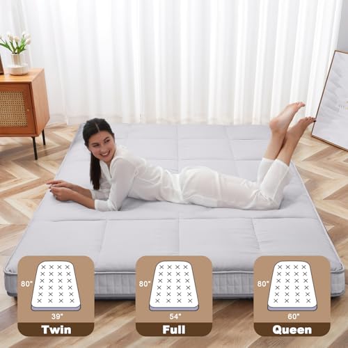 Meulbaty Queen Size Futon Mattress - Extra Thick Foldable Japanese Floor Mattress - Memory Foam Sleeping Pad for Adults - Tatami Mat Suitable for Camping & Guest - Gray - Thumbnail 2