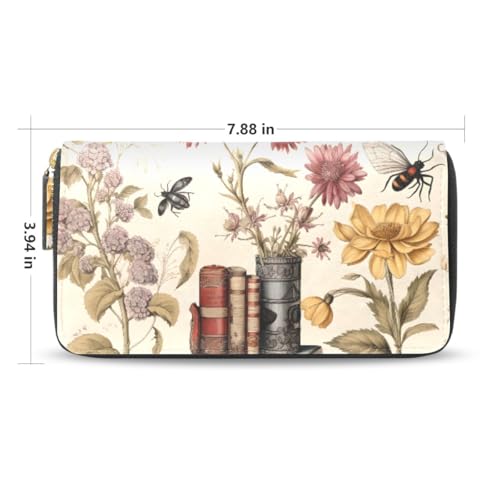 Long Wallets Leather Bifold Wallet for Women Flower Book with Zipper Credit Card Holder Large Capacity2