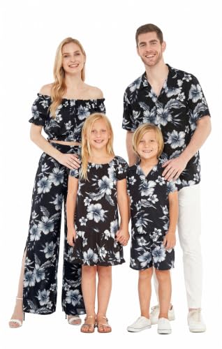 Image of Hawaii Hangover Family Matching Hawaiian Clothes, Midnight Bloom | Family matching Hawaiian outfits, Midnight Bloom, lightweight rayon, machine washable, tropical floral print, luaus, cruises