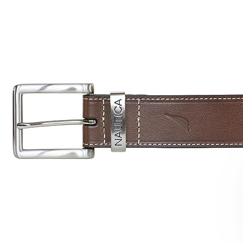 Image of Nautica Men's Casual Leather Belt | Everyday | Classic | Pants | Jeans | Khakis | Chinos | Metal Buckle