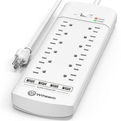 Power Strip with USB Ports,Witeem Surge Protector with 12-Outlet (1875W/15A,2100 Joules) and 4