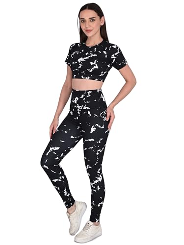 Image of SSoShHub Tights Top High Waist Stretchable Gym Tights and CropTop Bra Gym wear /Active Wear Tights Yoga Pants Zumba /Dance Womens Workout Tights and Top Stretchable Workout set