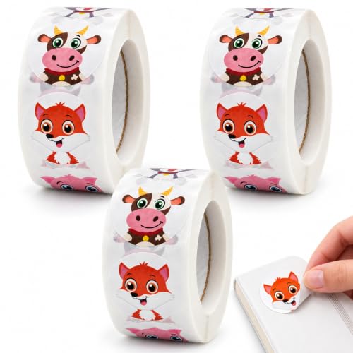 Rollo Pegatinas animales Granja para niños, animal stickers, 3 Unidades