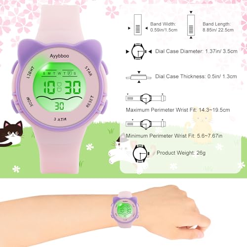 Image of Kids Digital Analog Watches for Girls Boys, 7 Color Lights Waterproof Cute Wristwatches for Kids with Alarm Stopwatch, Great Present for Girls Boys Ages 5-13
