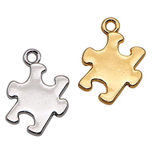 JETEHO 20pcs 2 Colors 16x18mm Metal Puzzle Piece Charms Pendant for Jewelry Making - Autism Asperger Syndrome Awareness Puzzle Piece Charm(Gold and Silver)