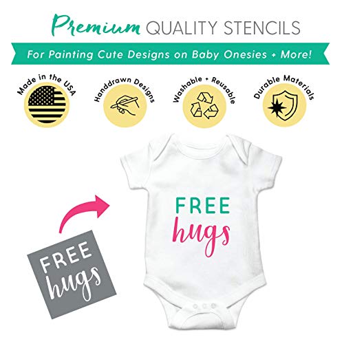 I Like That Lamp Fabric Stencil Kit, Set of 20 Stencils for Baby Shower Painting & Decorating, Phrases & Mixed Animals Pattern for Onesies Bibs Bodysuit Bags Shirts Shoes, Boy & Girls, Made in USA