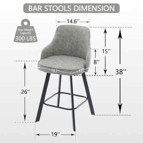 Image of Counter Height Bar Stools Set of 3 with Back, Faux Leather Swivel Bar Chair