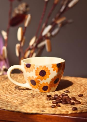 Image of WEAVING HOMES Surajmukhi Ceramic Mug for Office, Stylish Tea Cups for Woman, Modern Coffee Mug for Travel (220ml)