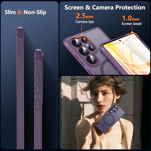 Image of OWKEY Samsung Galaxy S25 Ultra Case 6.86'', Magnetic S25 Ultra Case for Magsafe with Tempered Glass Screen, [Shockproof Military] Translucent Back Slim Bumper Cover Phone Case Galaxy S25 Ultra, Purple