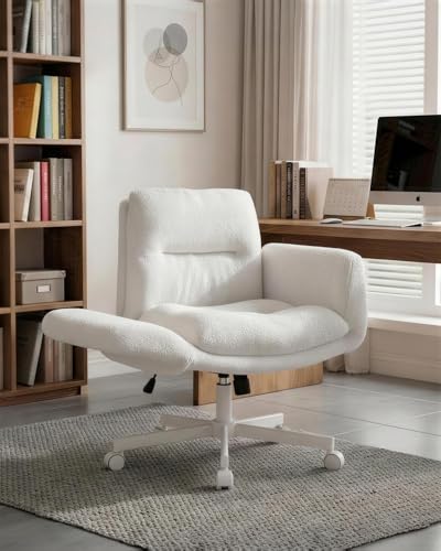 Karl home Flip Armrest Office Chair Ergonomic Criss Cross Desk Chair(White)