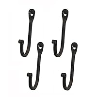 Early American Single Prong Wrought Iron Hooks, Set of 4 - Rustic Curved Metal Fasteners - Decorative Colonial Wall Décor