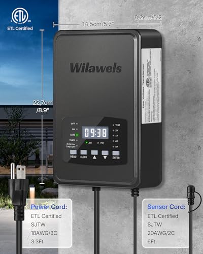 Image of 600W Low Voltage Landscape Transformer, Weatherproof Outdoor Low Voltage Transformer, 120V AC to 12 /14V AC, Landscape Lighting Transformer with Timer and Photocell Sensor, ETL Listed D15LT06