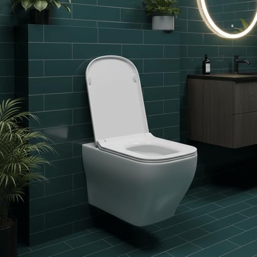 Image of Hindware Italian Collection Mariana Edge Wall Mount EWC for Bathroom | P-215 Trap | Made of Ceramic | 10-year Warranty | Rimless | Concealed Fixation | Duroplast Seat Cover | Water Saving | Soft Close