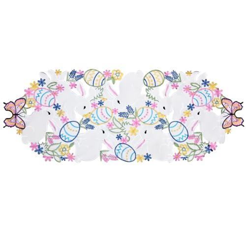 Oster-Tischset, Tischläufer, Frühlingshaseneier, Blumiger Schmetterling, bestickt, Cutwork, Kommode, Schal, Tischdekoration für Urlaub, Zuhause, Küche, Esszimmer, Dekoration, Läufer 33 x 86 cm Oster-Tischset, Tischläufer, Frühlingshaseneier, Blumiger Schmetterling, bestickt, Cutwork, Kommode, Schal, Tischdekoration für Urlaub, Zuhause, Küche, Esszimmer, Dekoration, Läufer 33 x 86 cm