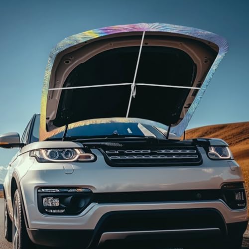 Image of Ocean Dolphin Car Hood Cover Can be Washed, Stretchable Polyester Rainbow Underwater Dolphin Car Bonnet All-Season Protection, Ocean Creature Auto Decor Protector