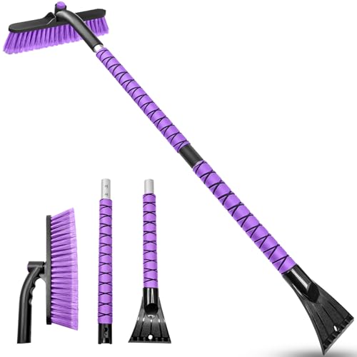 HEEYA 42.5 Inch Car Scraper Snow Brush, 12.6 Inch Large Brush Head with Ice Scraper for Window Windshield, Portable Snow Scraper for SUV Truck Vehicle Jeep RV Auto - Purple by HEEYA - Used condition - US$11.19