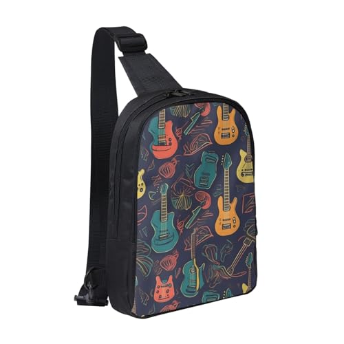 Guitarra Pattern Printed Chest Bag Dual Pocket Diagonally Chest Messenger Bag