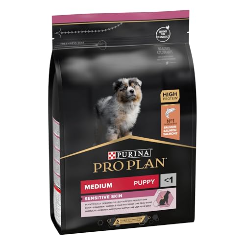 Purina Pro Plan Medium Puppy Derma Pienso para Perro Mediano, Cachorro, Junior, Bebé, Piel y Pelaje con Salmón, bolsa de 3kg
