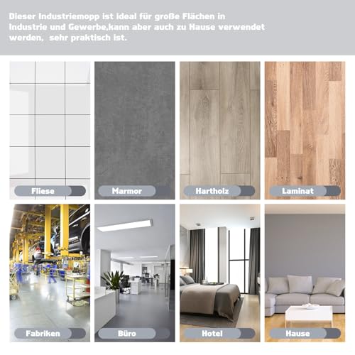 Myiosus Bodenwischer, Wischmopp, 90cm Breit Flachmopp mit 154cm Edelstahlgriff, 360° Drehgelenk,...