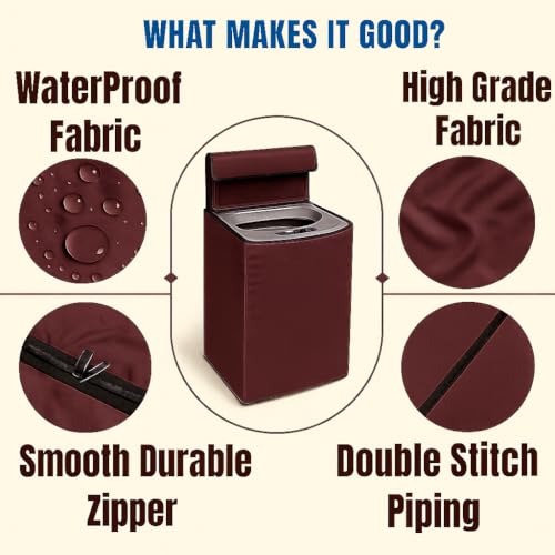 Image of Washing Machine Cover Top Load 6kg to 7.5kg | Heavy Duty Waterproof Polyester Protective Cover | Dustproof & UV Resistant | Universal Fit For All Fully Automatic Machine (Brown)