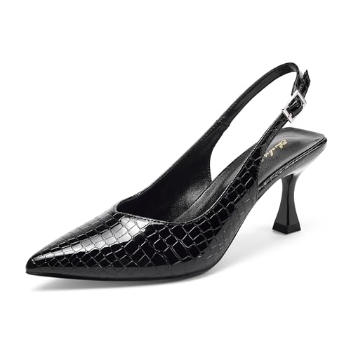 Image of Elisabet Tang Women's Kitten Heel Slingback Low Pumps 3 Inches Stiletto Pointed Closed Toe Elegant Dressy Bridal Wedding Party Shoes