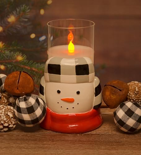 Image of Holiday Flameless Candle Holder Sleeve, with 6 Inch Glass LED Pillar Candle Included (Snowman)