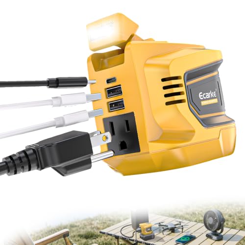 Image of Ecarke 200W Power Inverter Compatible with DeWalt 20V Battery, Real 200W DC 20V to AC 110V Battery Inverter, Portable Power Station Generator, Charger Adapter Powered Outlet 2 USB Ports &Type-C&AC