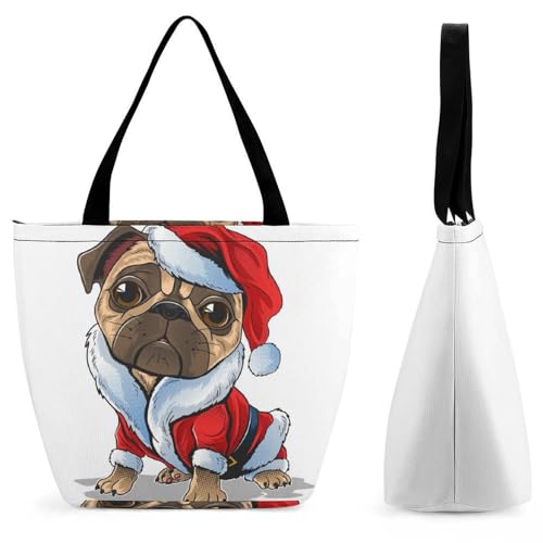 Sac de shopping chien carlin Noël cabas femme voyage grand volume