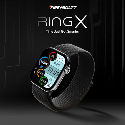 Image of Fire-Boltt Ring X Smart Watch with 2.01 inch Always-On Display, Bluetooth Calling, Wireless Charging, AI Voice Assistant, 500+ Watch Faces, Health Suite, Smart Watch for Man & Woman - Black N