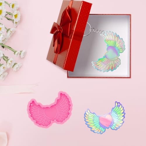 Angel Wings Glossy Love Heart Wings Silicone Mold Resin Mold for DIY Keychains Pendant Ornament Resin Crafting Epoxy Mold for Jewellery Making, Chocolate Cake Mould