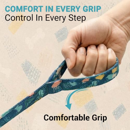 Image of Bowlers Dog Leash for Small, Medium & Large Dogs | Blue & Green Design | Durable Nylon Pet Walking Lead | Strong Metal Hook | Comfortable Grip